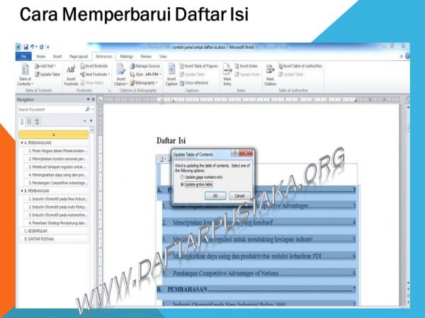 Cara Memperbarui Daftar Isi
