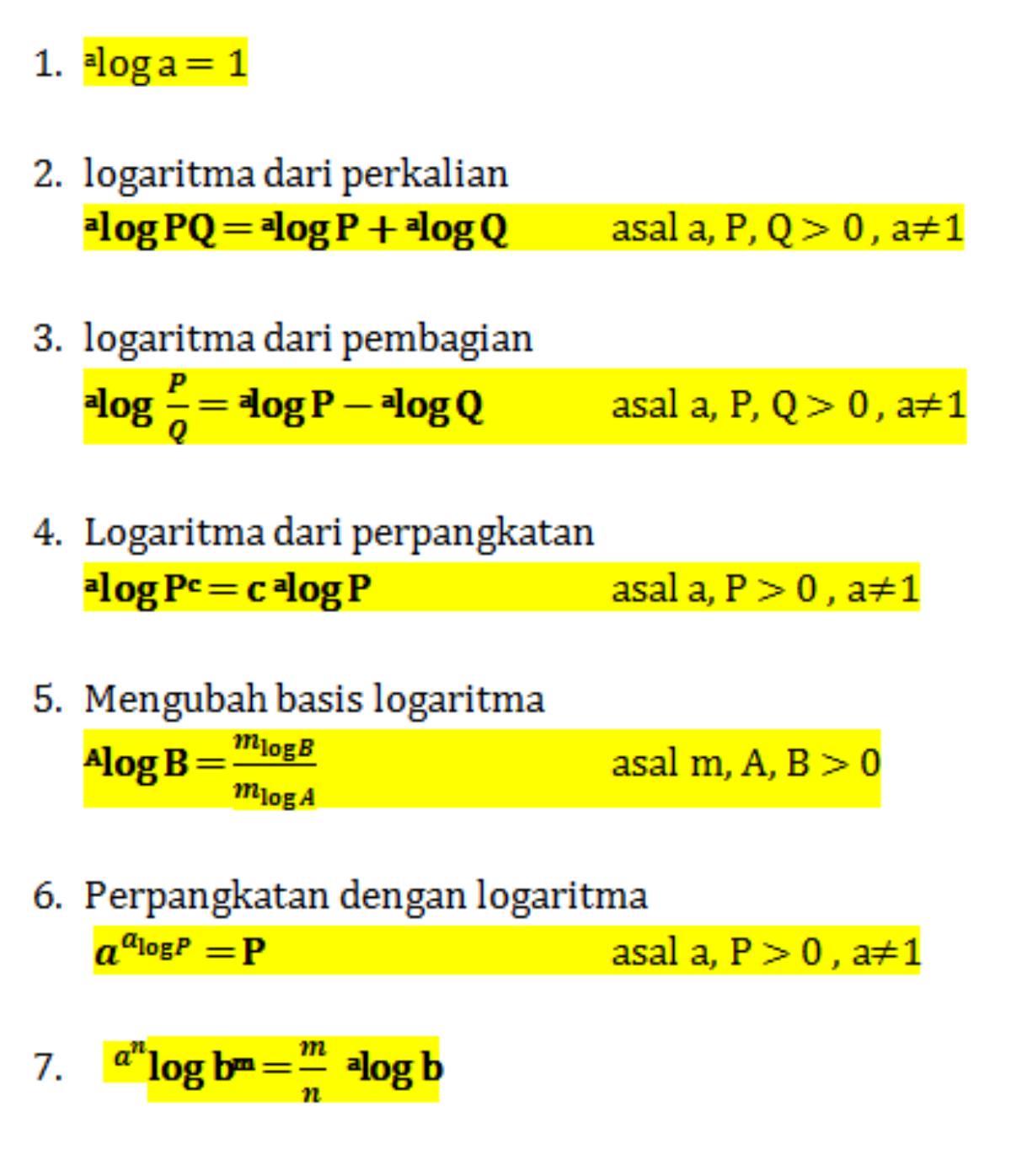 Ketahui Sifat-sifat Logaritma